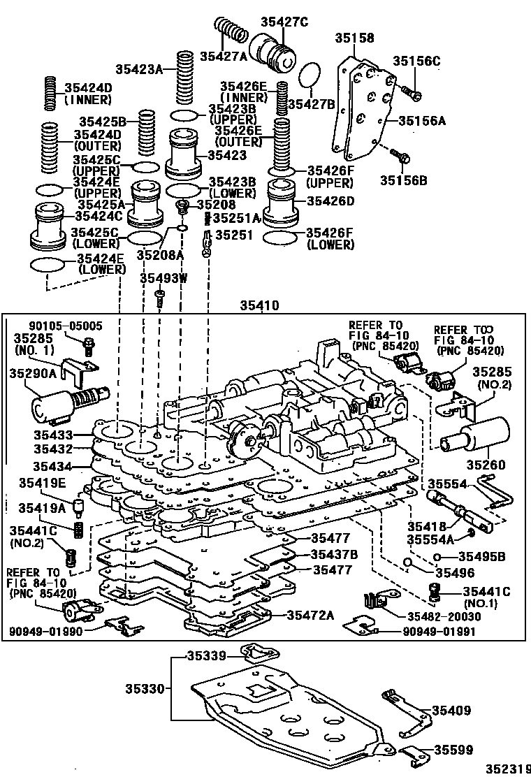 Toyota COROLLA 阀体和滤油网(ATM) EPC diagram — 352319