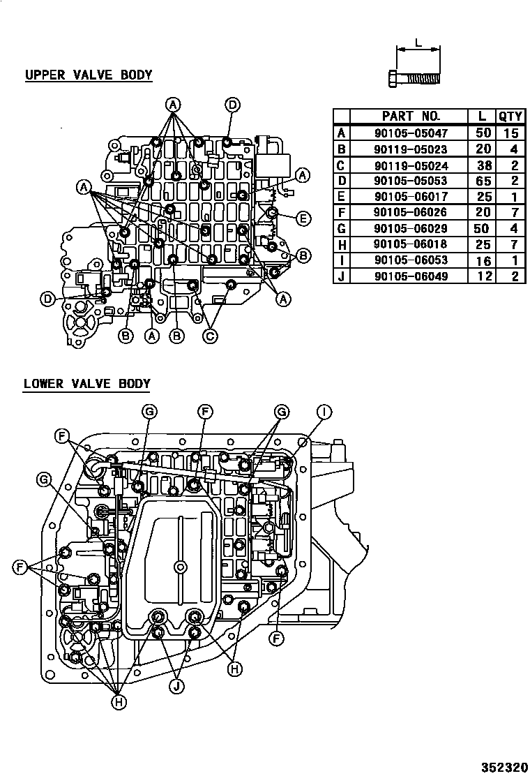 Toyota COROLLA 阀体和滤油网(ATM) EPC diagram — 352320