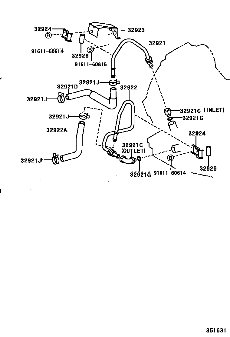 Toyota COROLLA 变速器油冷却器和配管(ATM) EPC diagram — 351631