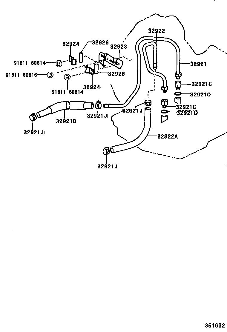 Toyota COROLLA 变速器油冷却器和配管(ATM) EPC diagram — 351632