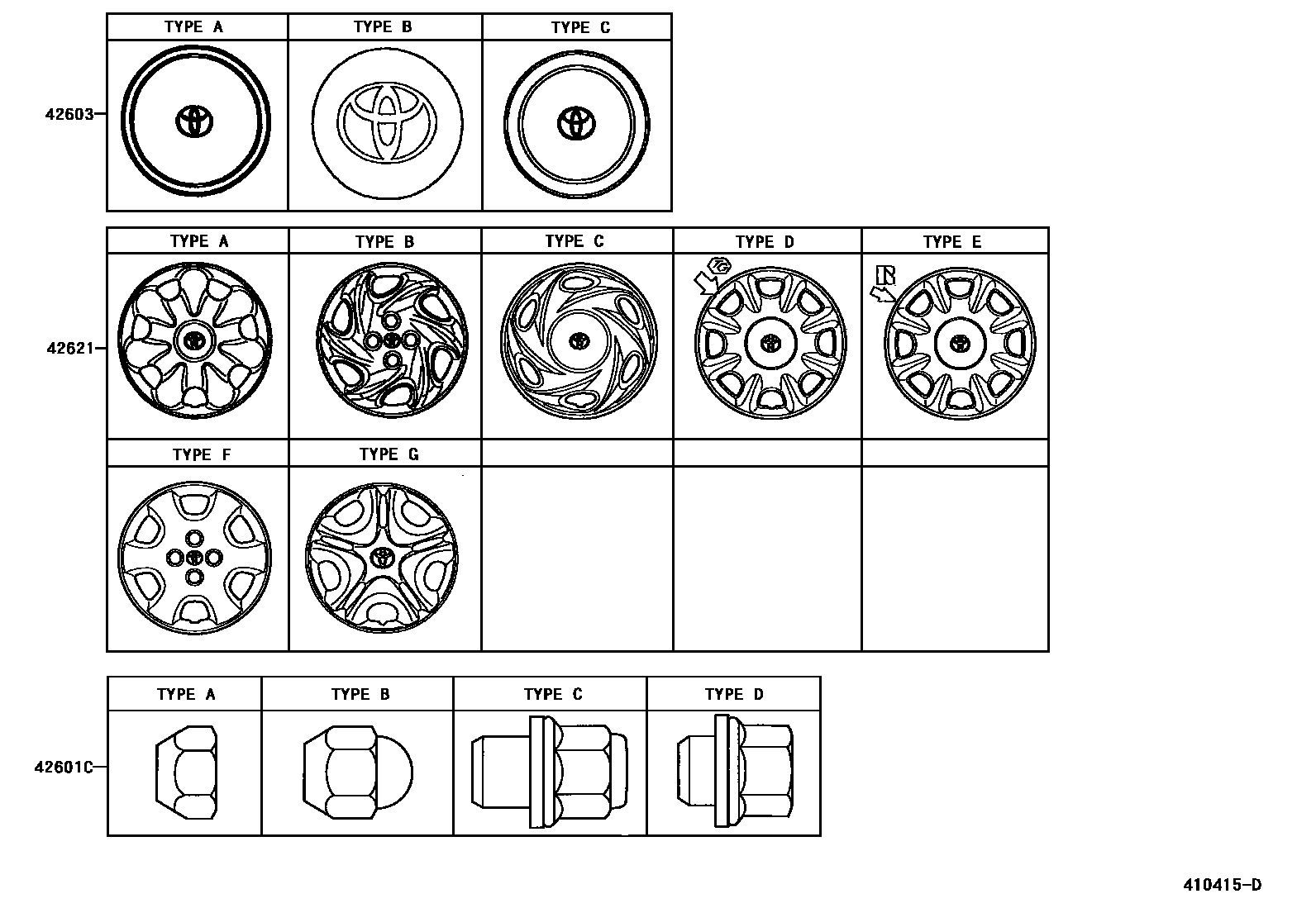 Toyota COROLLA 车轮和车轮盖 EPC diagram — 410415D