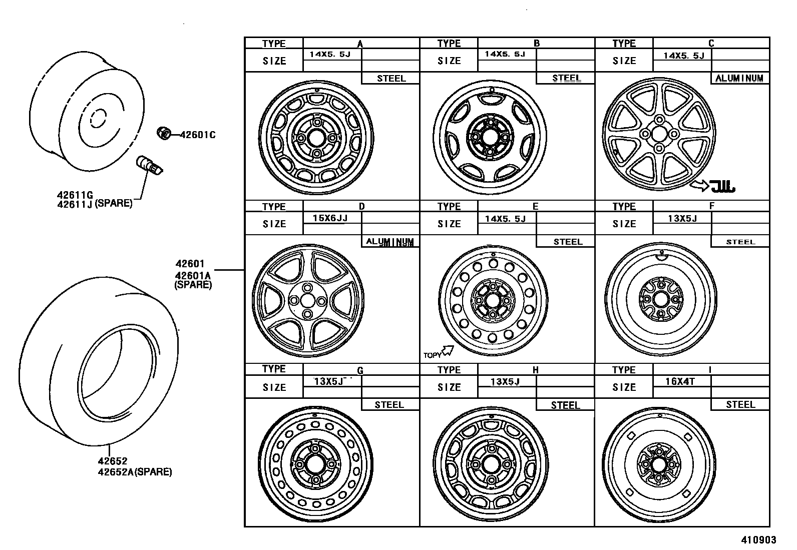 Toyota COROLLA 车轮和车轮盖 EPC diagram — 410903