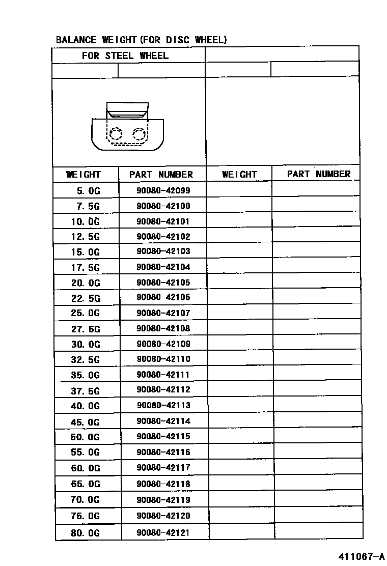 Toyota COROLLA 车轮和车轮盖 EPC diagram — 411067A