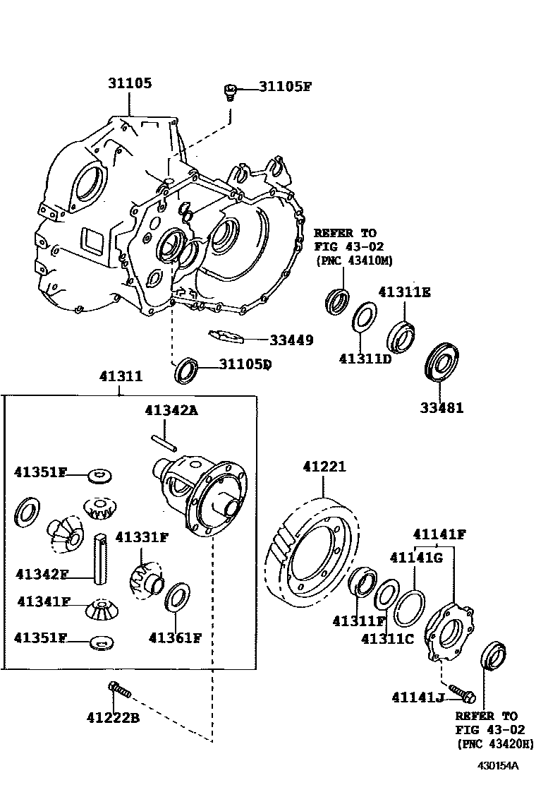 Toyota COROLLA 前桥壳和差速器 EPC diagram — 430154A
