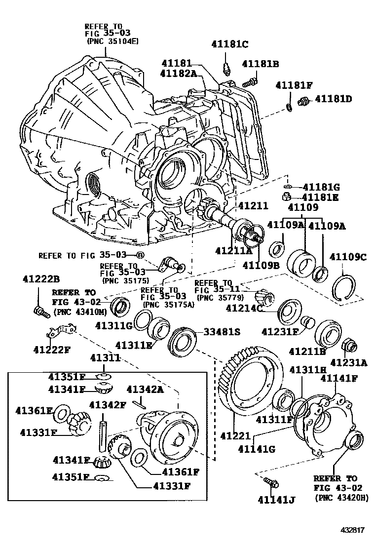 Toyota COROLLA 前桥壳和差速器 EPC diagram — 432817