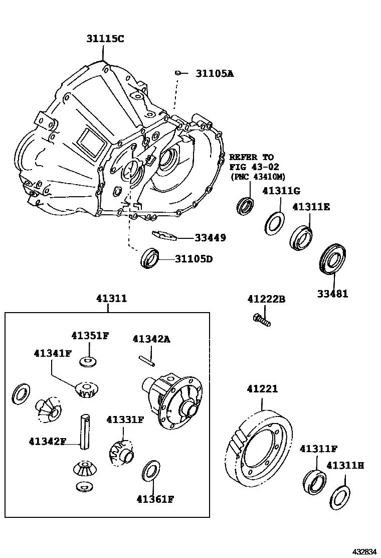 Toyota COROLLA 前桥壳和差速器 EPC diagram — 432834