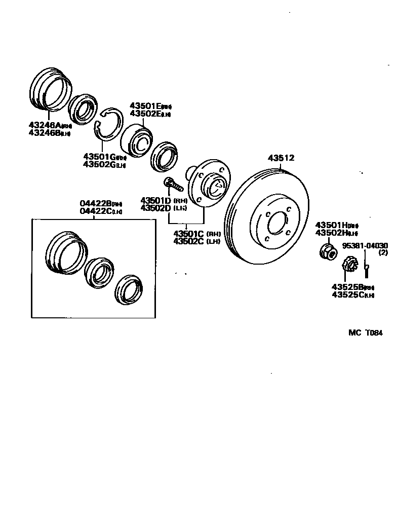 Toyota COROLLA Front Axle Hub EPC diagram — MCT084