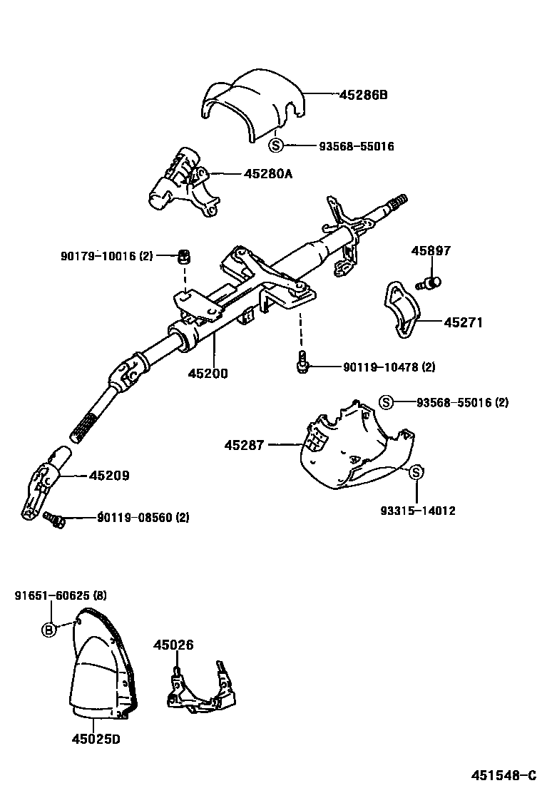 Toyota COROLLA Steering Column & Shaft EPC diagram — 451548C