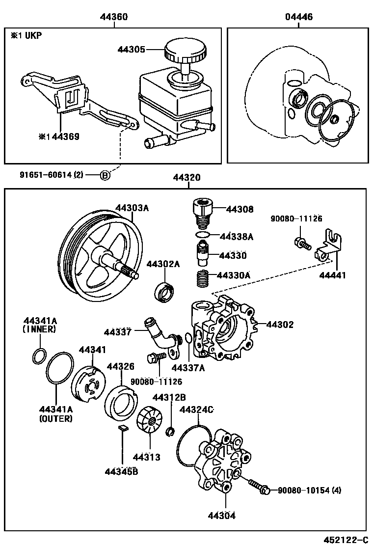 Toyota COROLLA 叶片泵和储油罐(动力转向) EPC diagram — 452122C