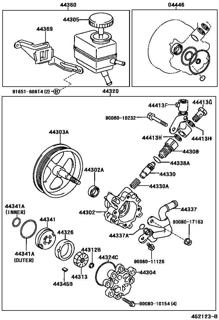 Toyota COROLLA 叶片泵和储油罐(动力转向) EPC diagram — 452123B