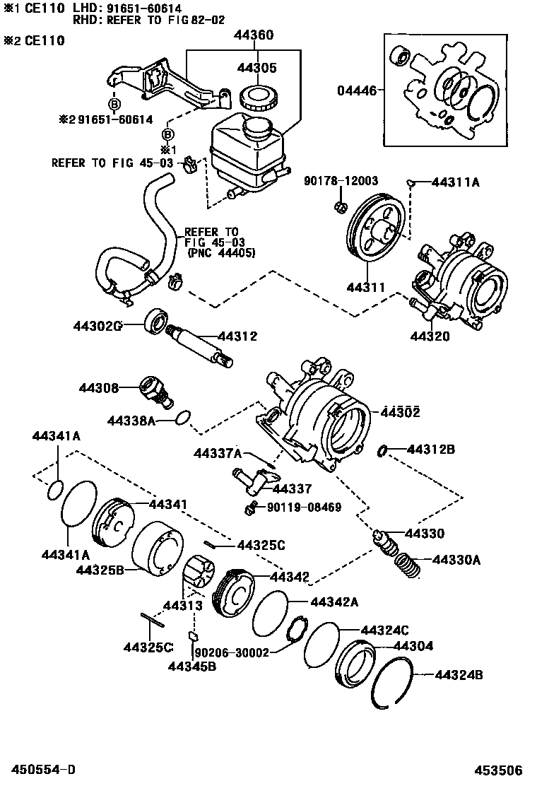 Toyota COROLLA 叶片泵和储油罐(动力转向) EPC diagram — 453506