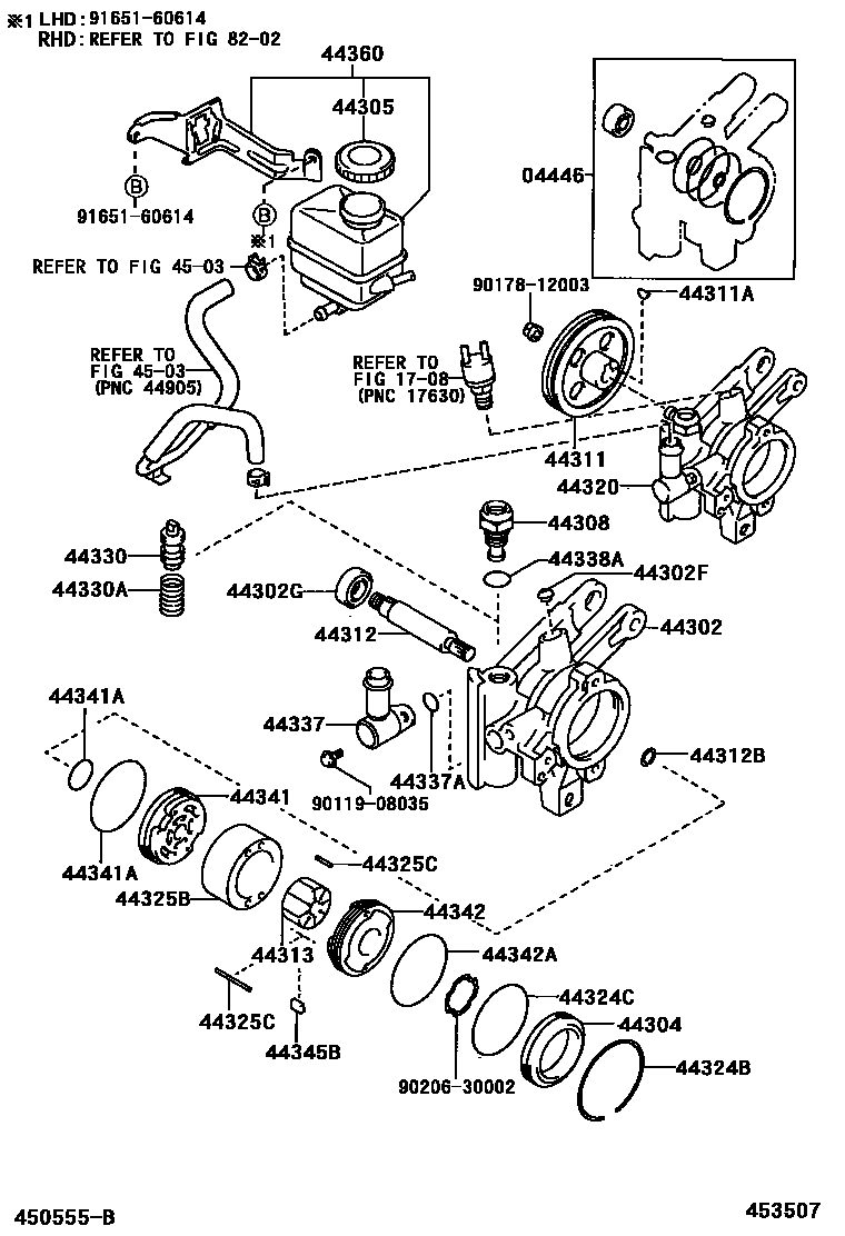 Toyota COROLLA 叶片泵和储油罐(动力转向) EPC diagram — 453507