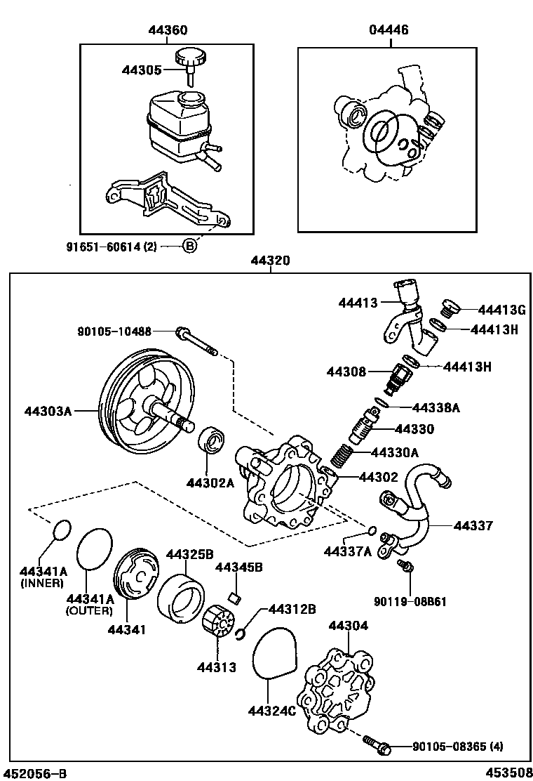 Toyota COROLLA 叶片泵和储油罐(动力转向) EPC diagram — 453508