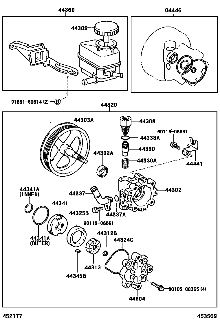 Toyota COROLLA 叶片泵和储油罐(动力转向) EPC diagram — 453509