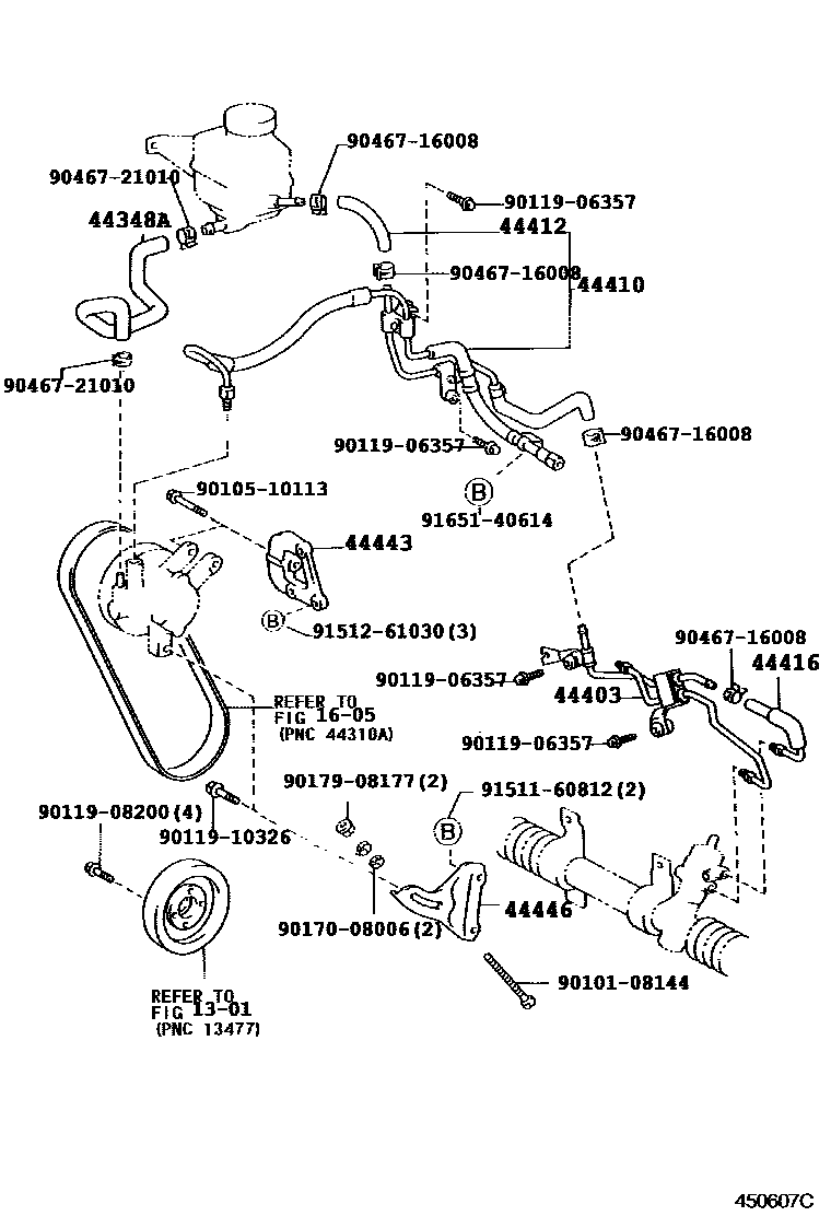 Toyota COROLLA 动力转向配管 EPC diagram — 450607C