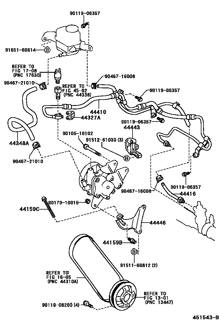 Toyota COROLLA 动力转向配管 EPC diagram — 451543B