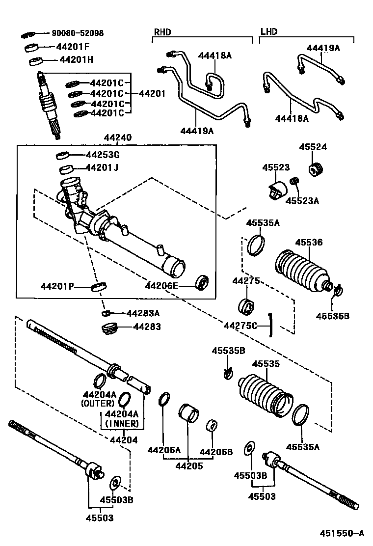 Toyota COROLLA 前转向齿轮和连杆 EPC diagram — 451550A