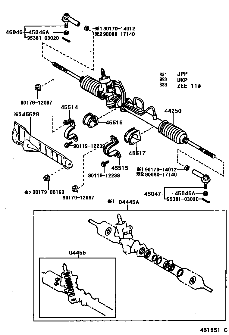 Toyota COROLLA 前转向齿轮和连杆 EPC diagram — 451551C
