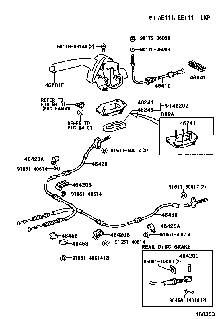 Toyota COROLLA Parking Brake & Cable EPC diagram — 460353