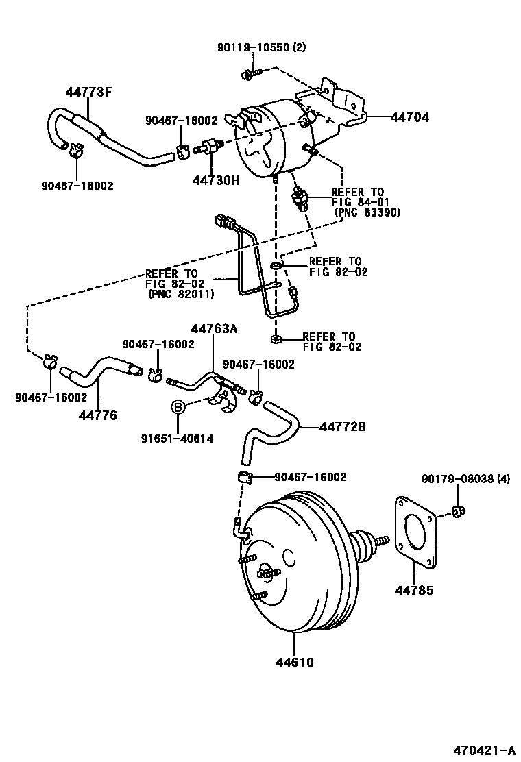 Toyota COROLLA 制动助力器和真空管 EPC diagram — 470421A