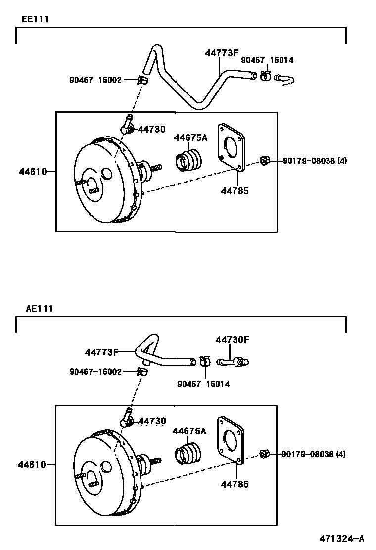 Toyota COROLLA 制动助力器和真空管 EPC diagram — 471324A