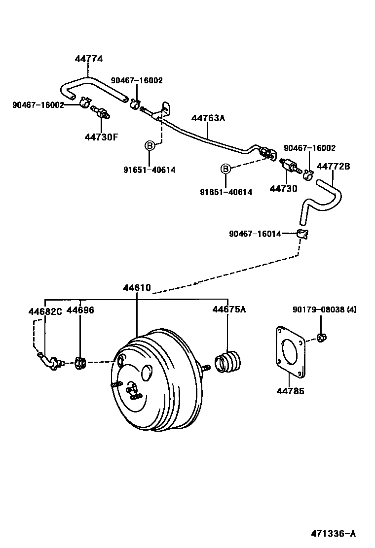 Toyota COROLLA 制动助力器和真空管 EPC diagram — 471336A