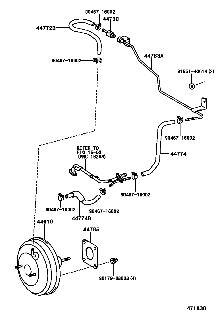 Toyota COROLLA 制动助力器和真空管 EPC diagram — 471830