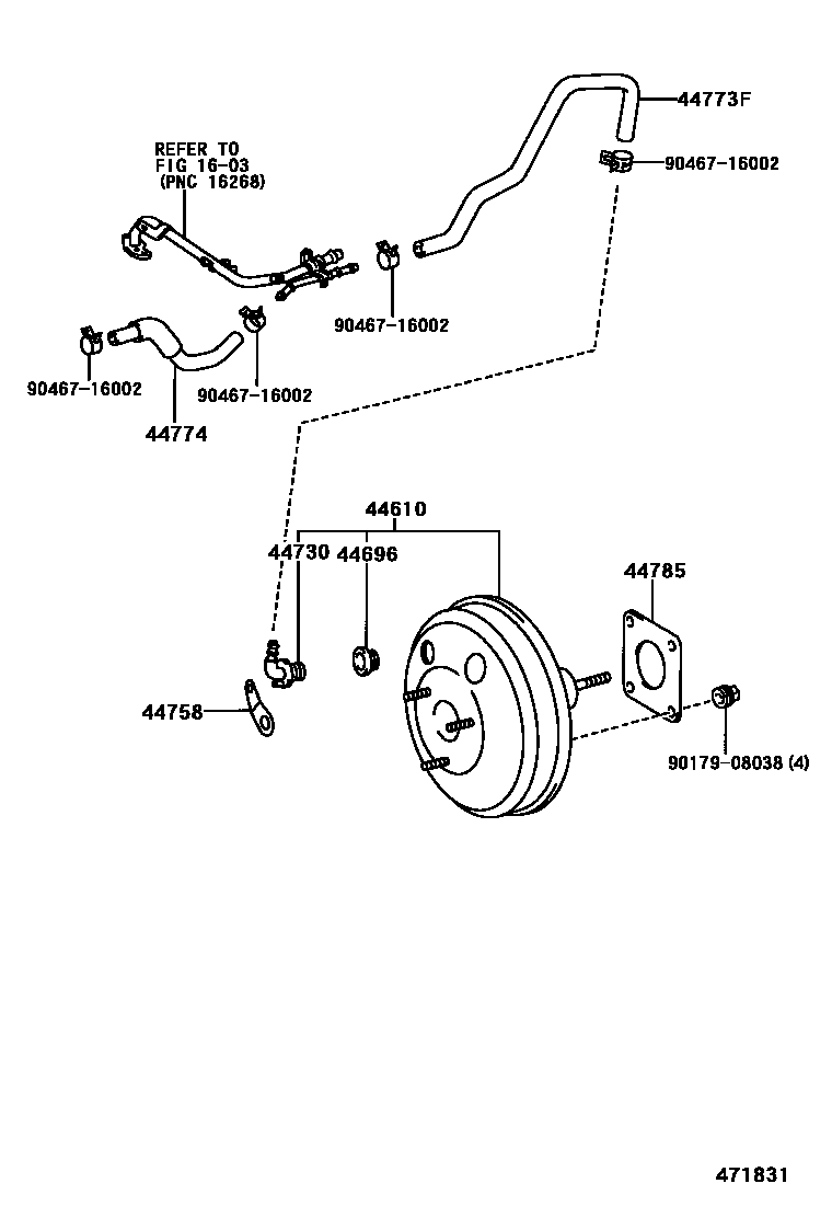 Toyota COROLLA 制动助力器和真空管 EPC diagram — 471831