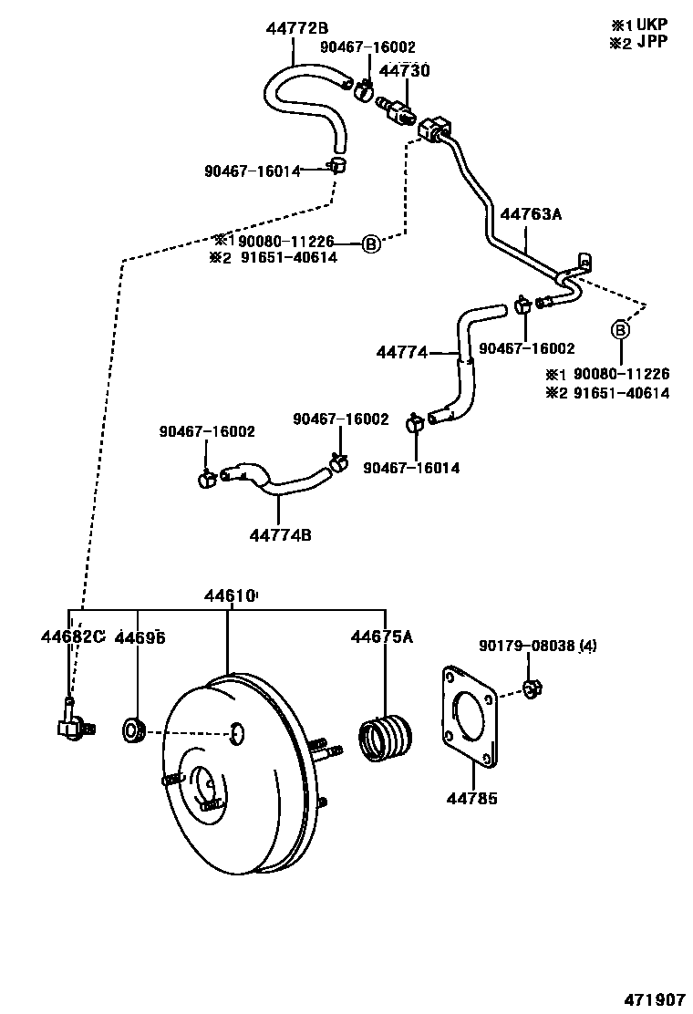 Toyota COROLLA 制动助力器和真空管 EPC diagram — 471907