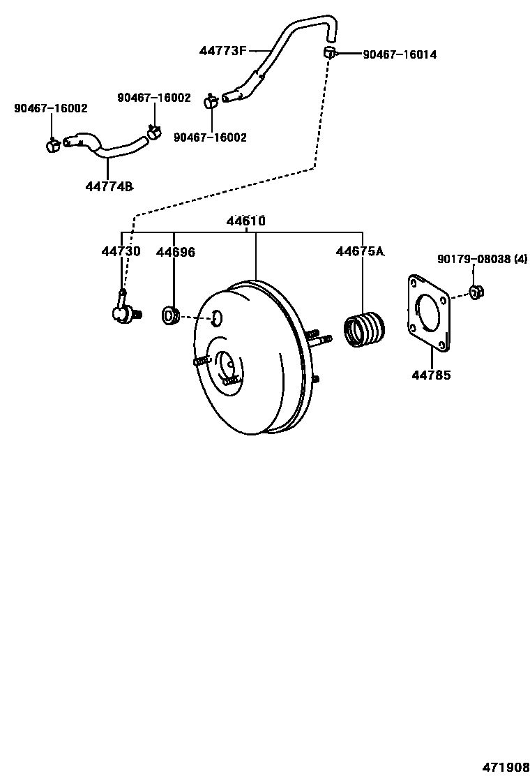 Toyota COROLLA 制动助力器和真空管 EPC diagram — 471908