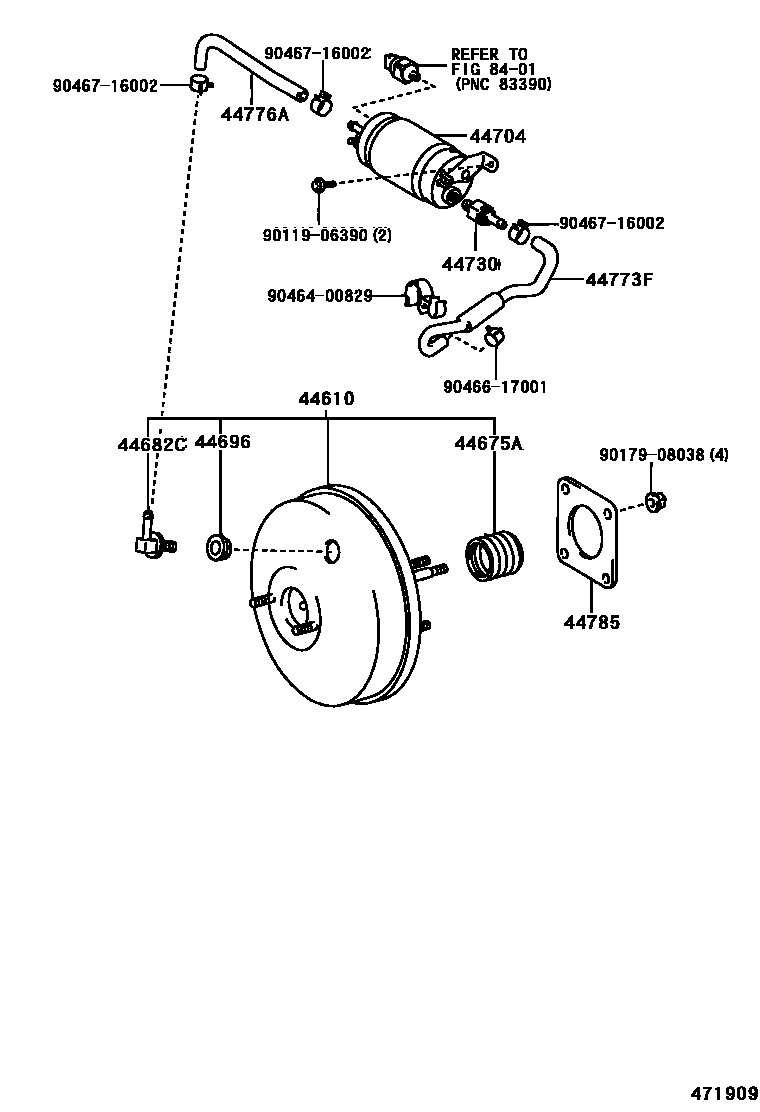 Toyota COROLLA 制动助力器和真空管 EPC diagram — 471909