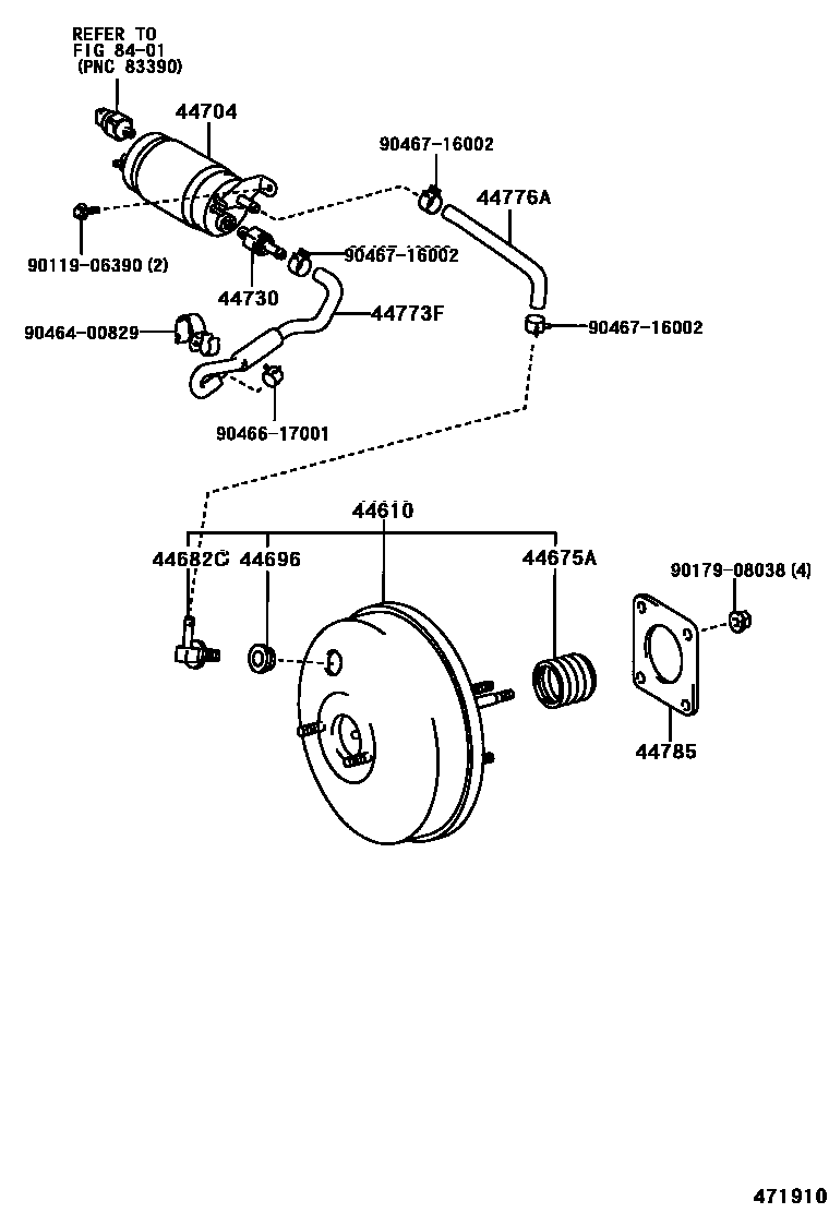 Toyota COROLLA 制动助力器和真空管 EPC diagram — 471910
