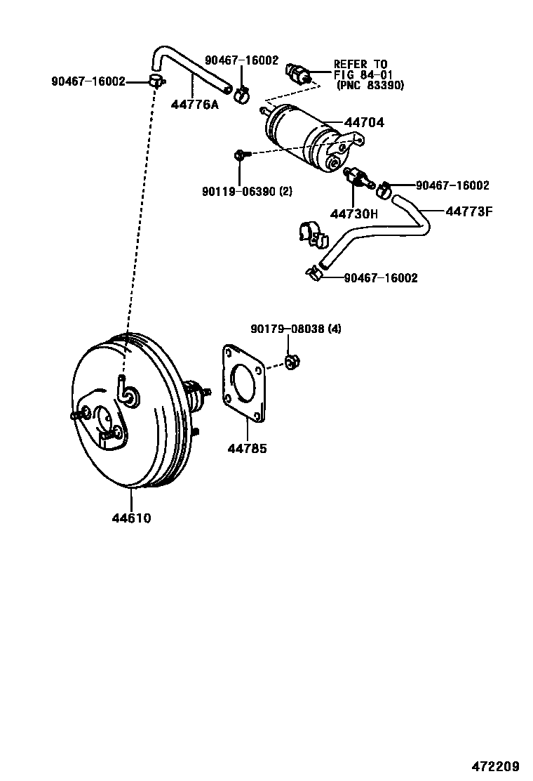 Toyota COROLLA 制动助力器和真空管 EPC diagram — 472209