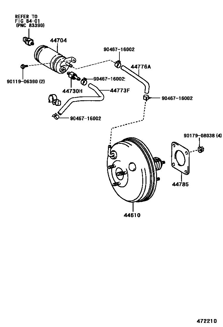 Toyota COROLLA 制动助力器和真空管 EPC diagram — 472210