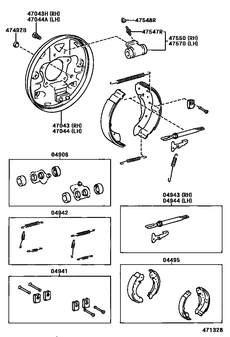 Toyota COROLLA 后鼓式制动器分泵和底板 EPC diagram — 471328