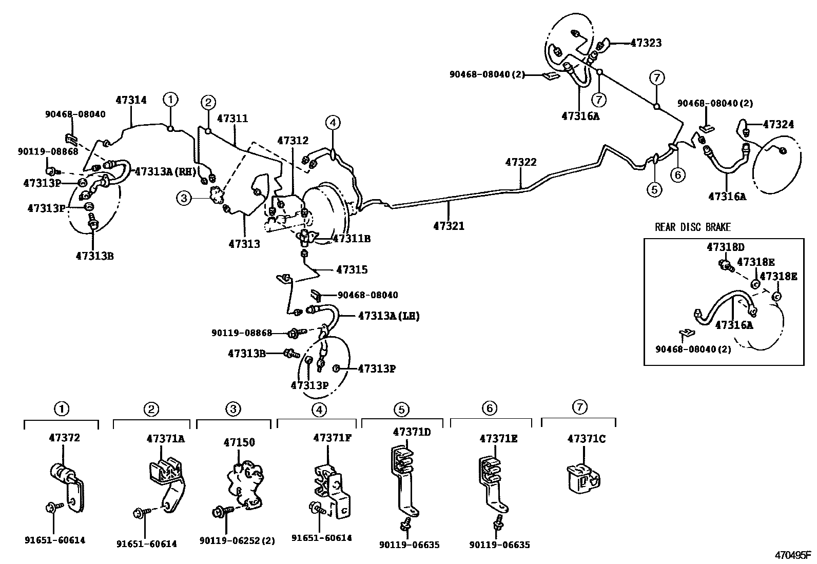 Toyota COROLLA 制动配管和卡箍 EPC diagram — 470495F