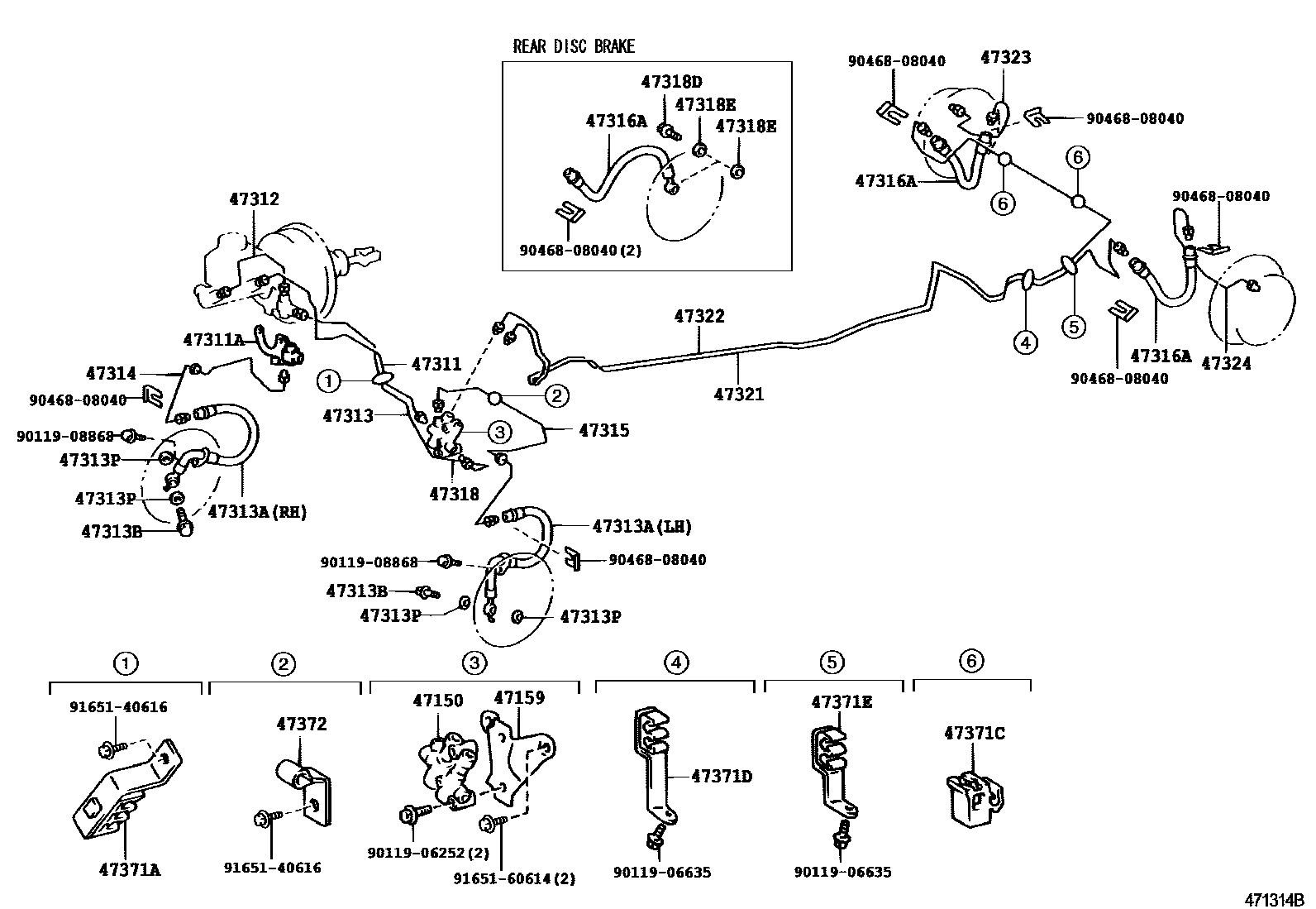 Toyota COROLLA 制动配管和卡箍 EPC diagram — 471314B
