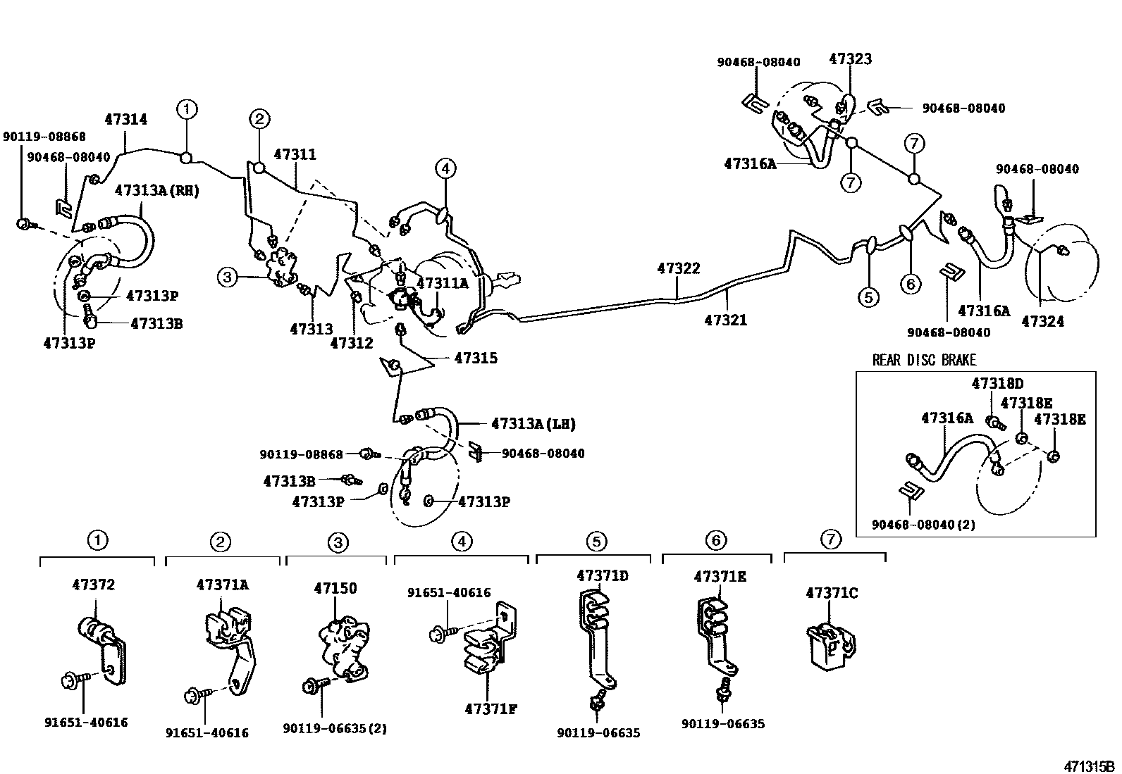 Toyota COROLLA 制动配管和卡箍 EPC diagram — 471315B