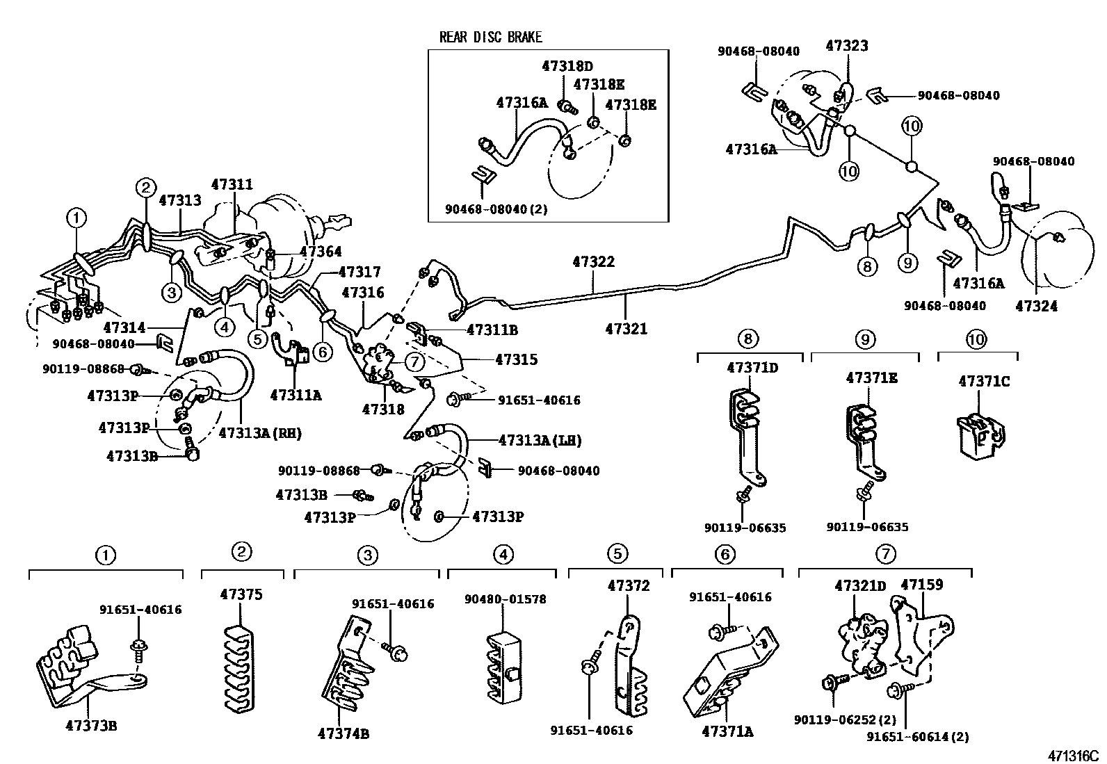Toyota COROLLA 制动配管和卡箍 EPC diagram — 471316C