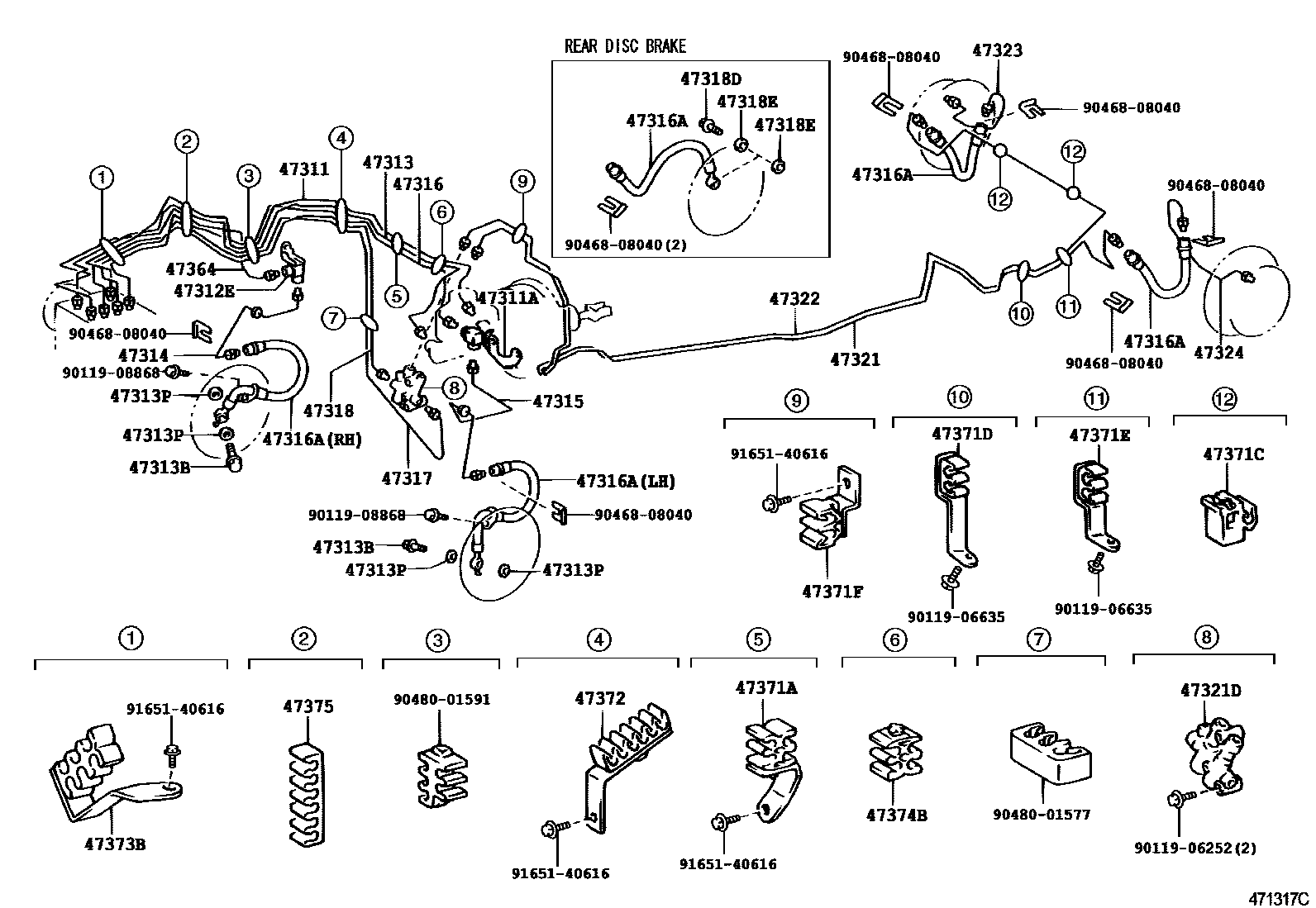 Toyota COROLLA 制动配管和卡箍 EPC diagram — 471317C