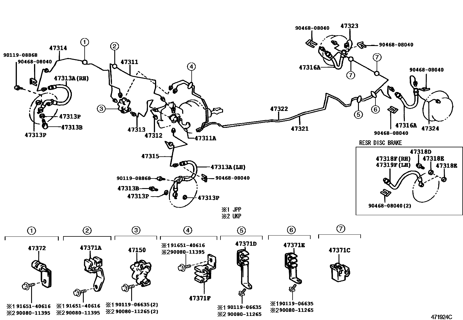 Toyota COROLLA 制动配管和卡箍 EPC diagram — 471924C