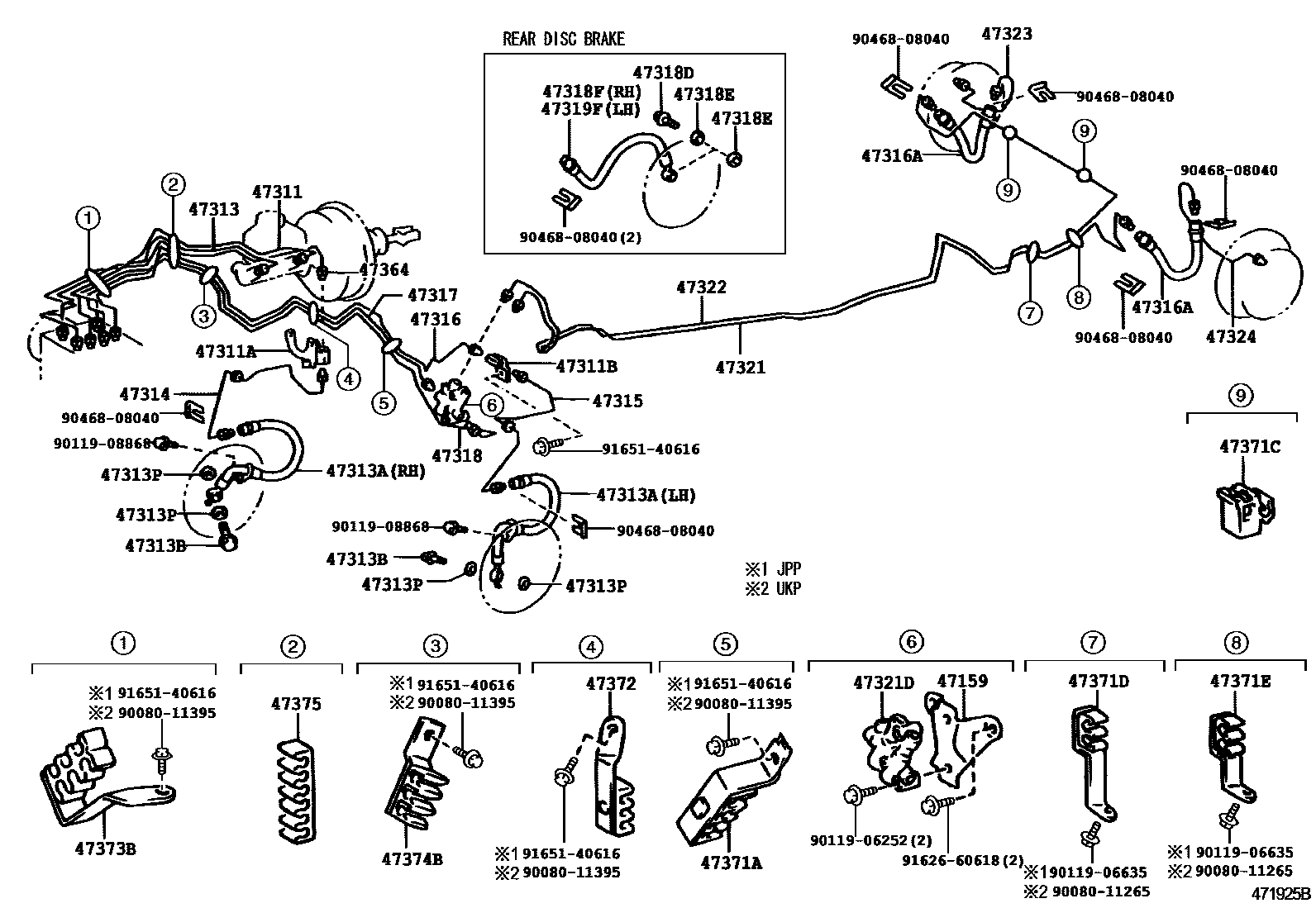 Toyota COROLLA 制动配管和卡箍 EPC diagram — 471925B
