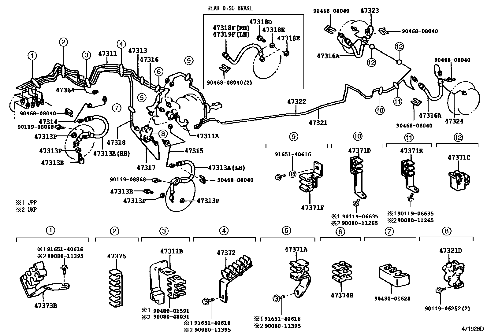 Toyota COROLLA 制动配管和卡箍 EPC diagram — 471926D