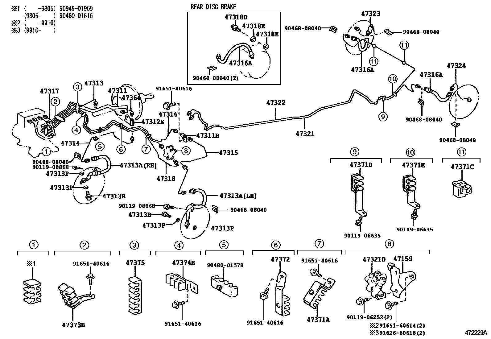 Toyota COROLLA 制动配管和卡箍 EPC diagram — 472229A