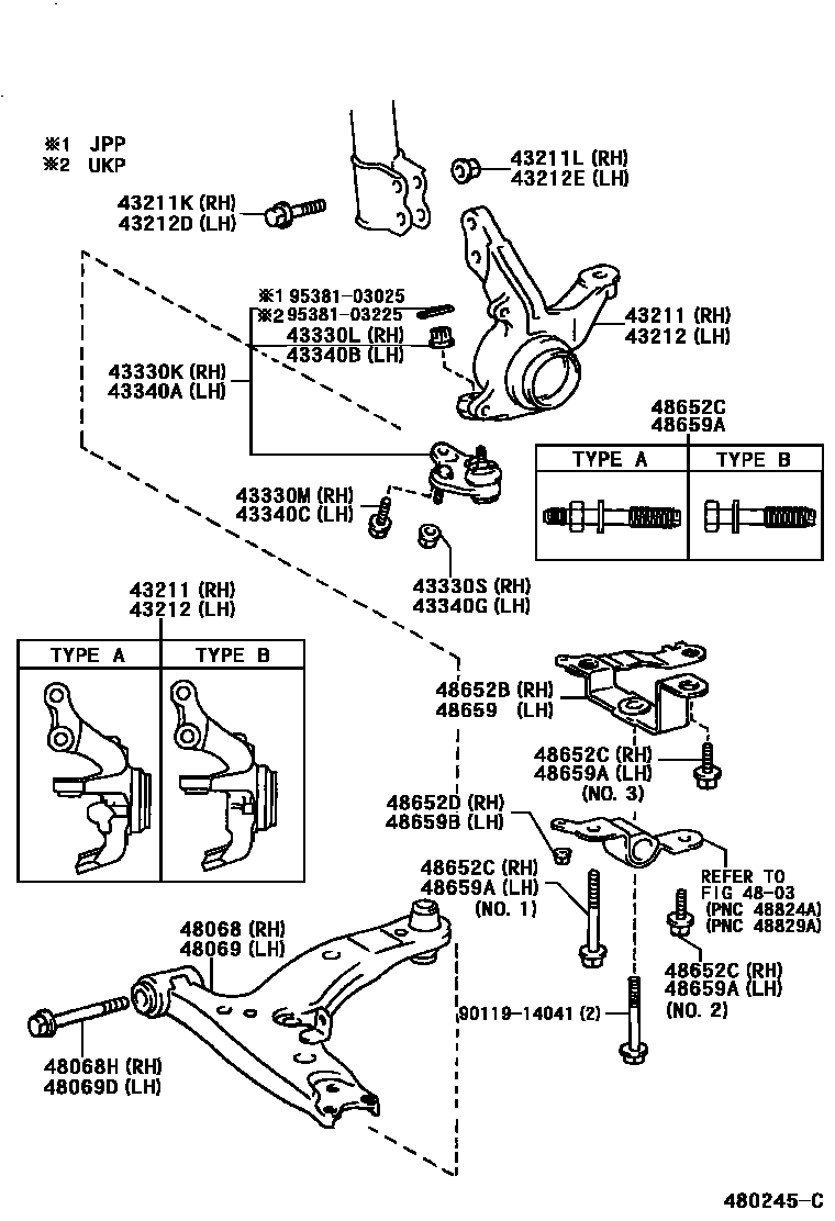 Toyota COROLLA 前桥控制臂和转向节 EPC diagram — 480245E