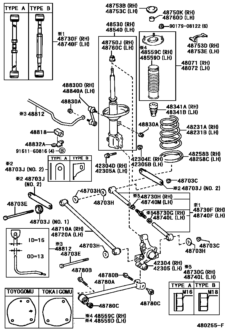 Toyota COROLLA Rear Spring & Shock Absorber EPC diagram — 480255F