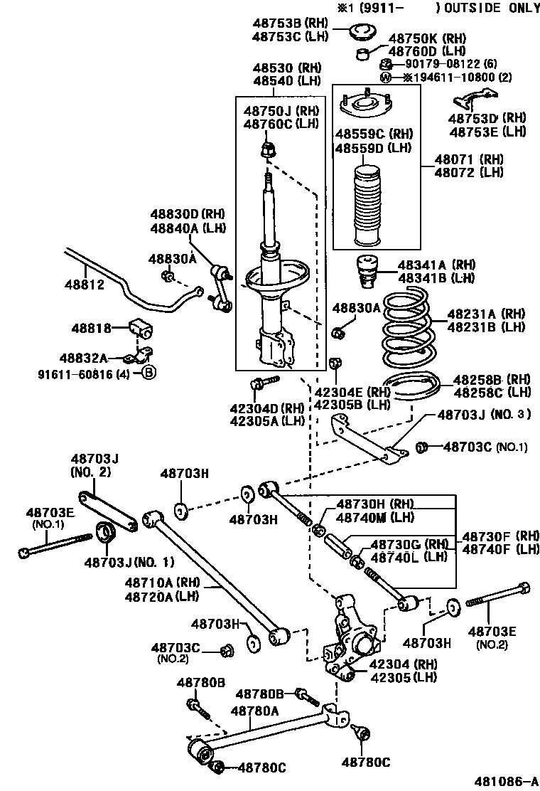 Toyota COROLLA Rear Spring & Shock Absorber EPC diagram — 481086A