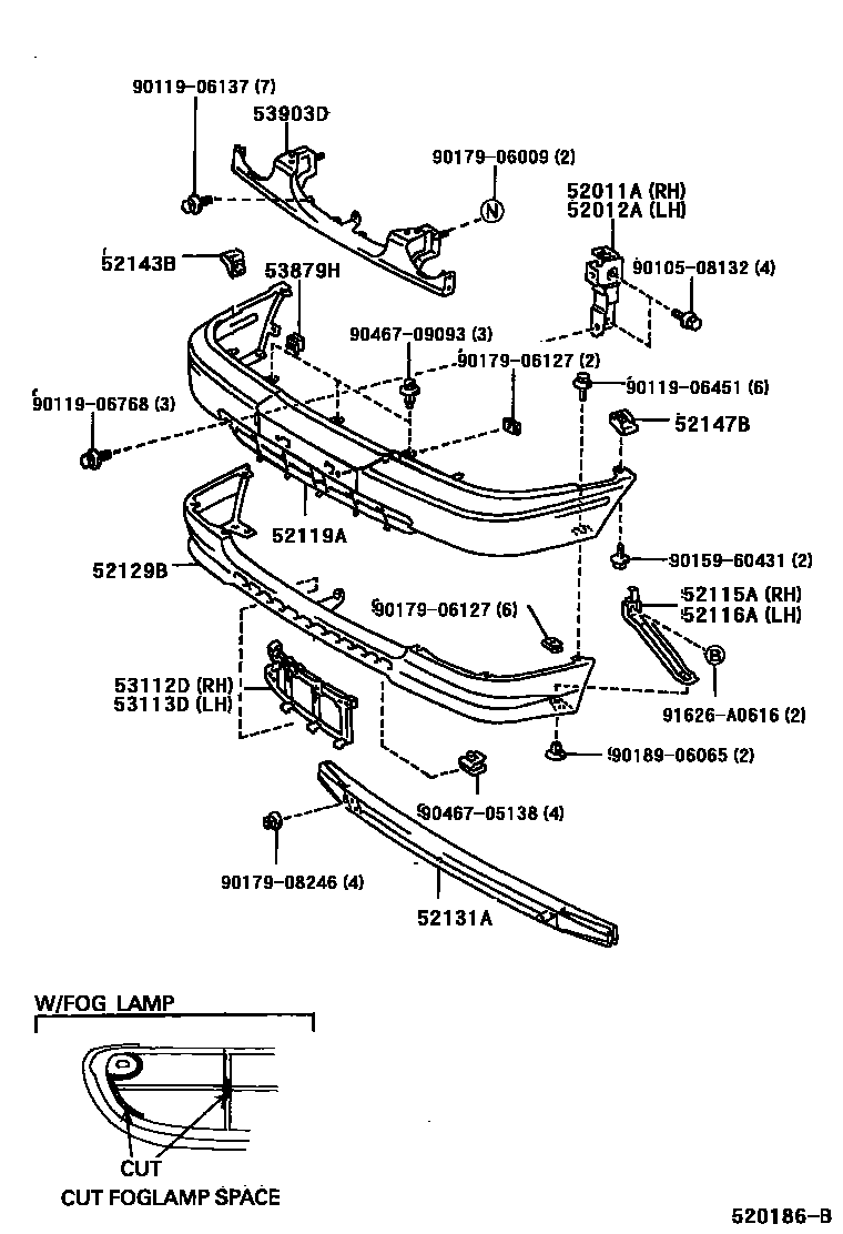Toyota COROLLA 前保险杠及附件 EPC diagram — 520186B