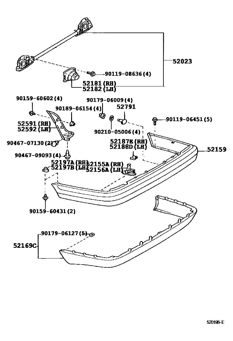 Toyota COROLLA 后保险杠及附件 EPC diagram — 520198E