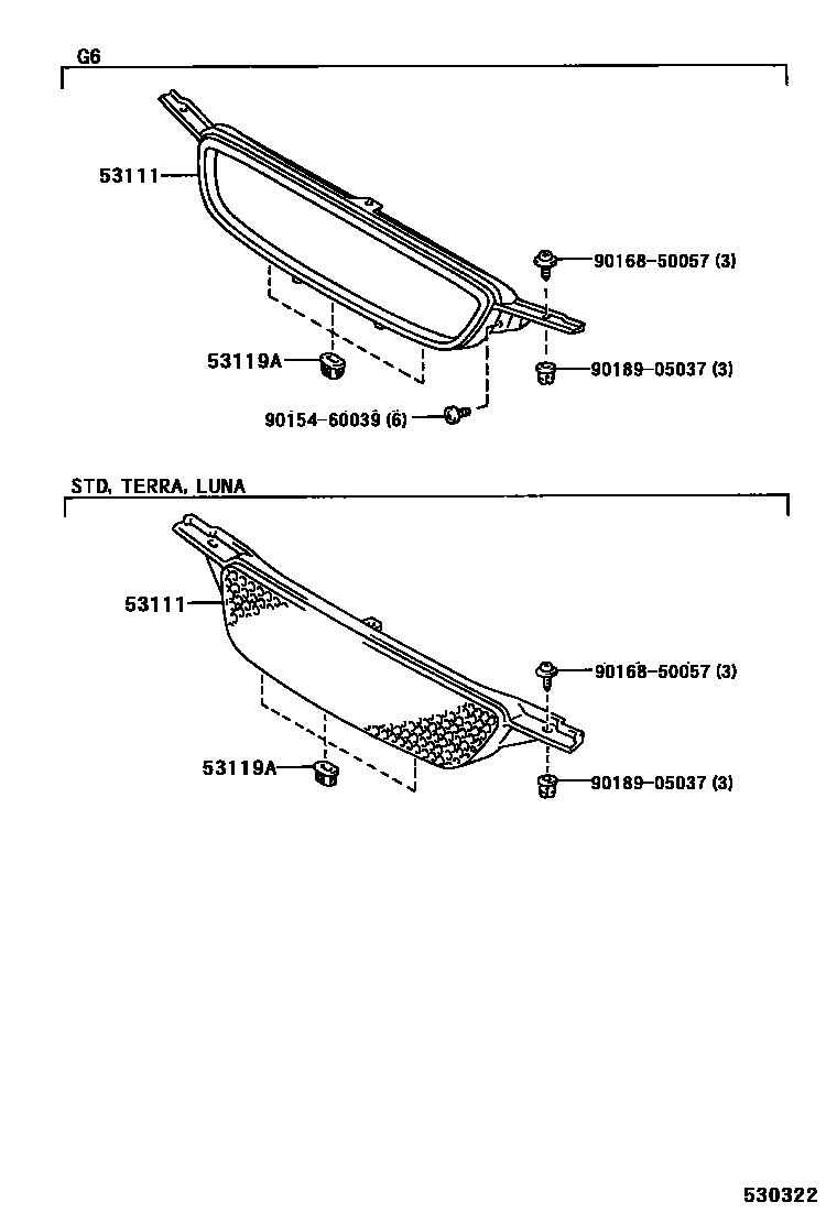 Toyota COROLLA radiator grille EPC diagram — 530322